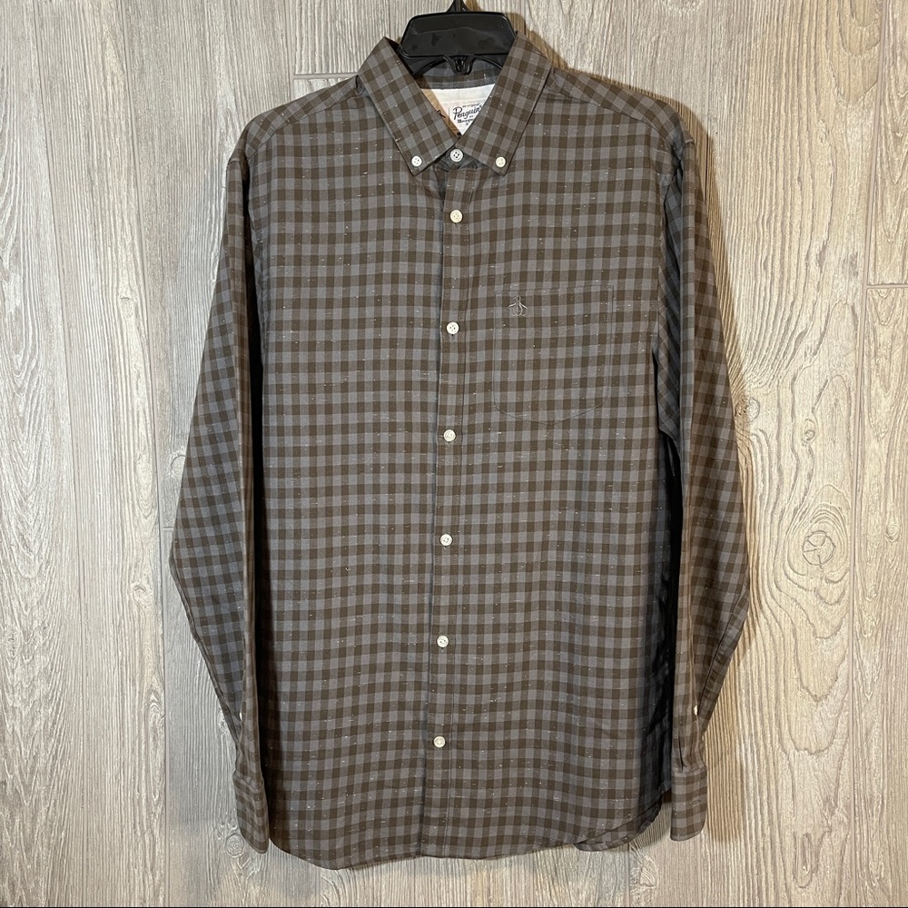 Penguin By Munsingwear Mens Long Sleeved Lightweight Flannel Size:M Blue & Gray